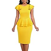 Elegant Dresses for Women Sexy Church Long Ruffles Sleeve Business Pencil Vintage Peplum Dress Wear to Work
