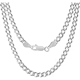 KISPER Mens Silver Chain Necklace - 925 Sterling Silver Necklace for Men, Solid Diamond-Cut Curb Cuban Link Chain, 5mm Italian Silver Chain with Lobster Clasp - Made in Italy