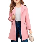 Haloumoning Girls Dress Coat Kids Single-Button Lapel Wool Blend Long Winter Jackets with Pockets 5-14 Years