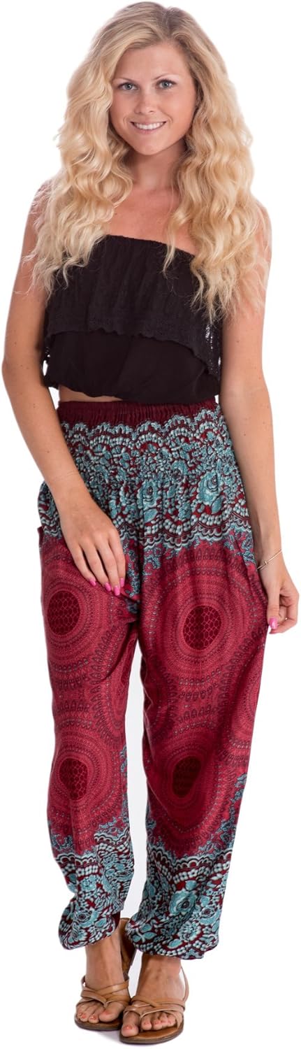 Happy Trunks Harem Pants Womens Plus Hippie Bohemian Yoga Elephant - High Waisted Pants for Women - S M L XL 2XL -