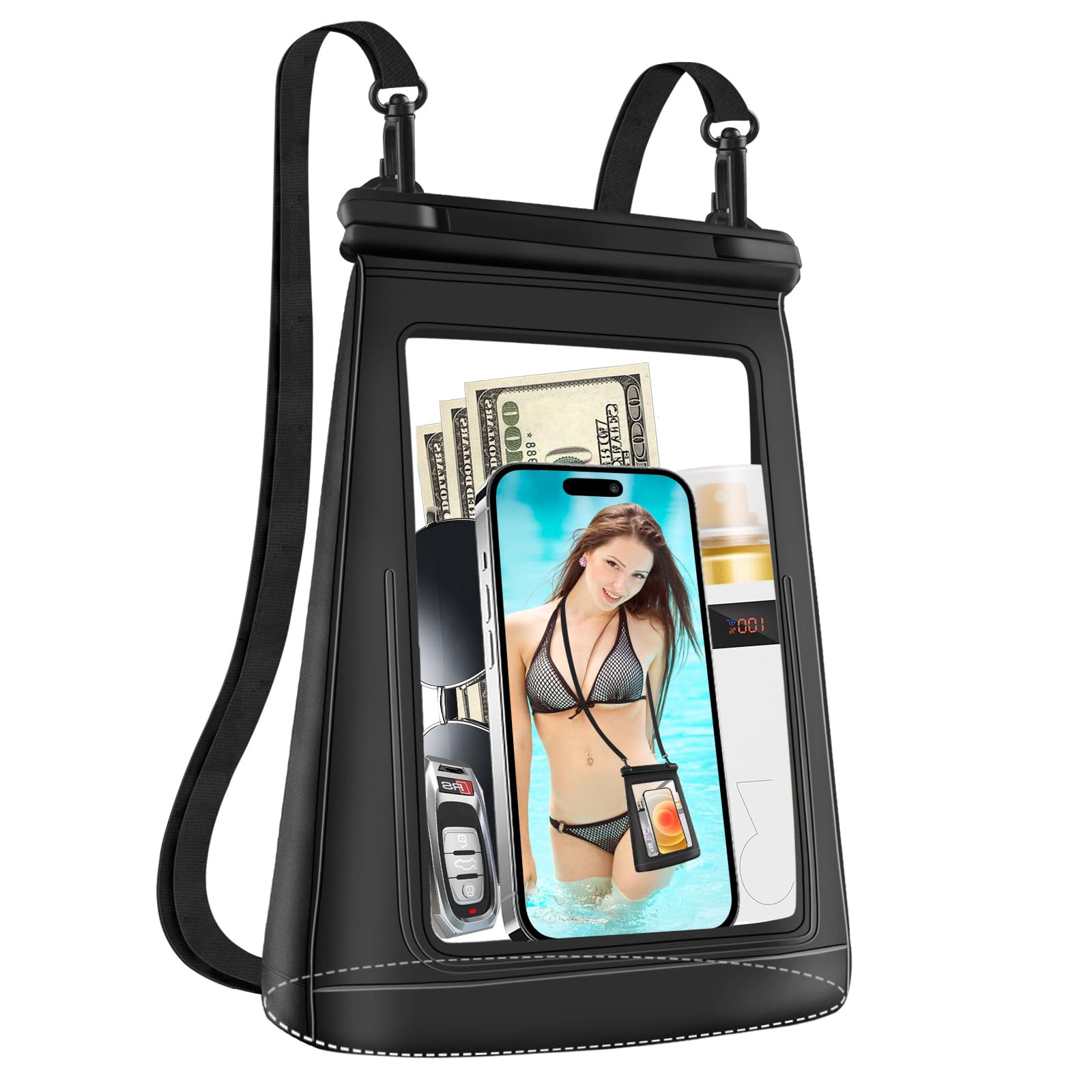 Photo 1 of 2L Waterproof Phone Pouch for Cruise Essentials 2025, Waterproof Bag Floating for Beach Vacation Essentials Cruise Ship, IPX8 Large Crossbody Dry Bag for iPhone 16 15 14 13 12 11 Pro Max Galaxy Black
