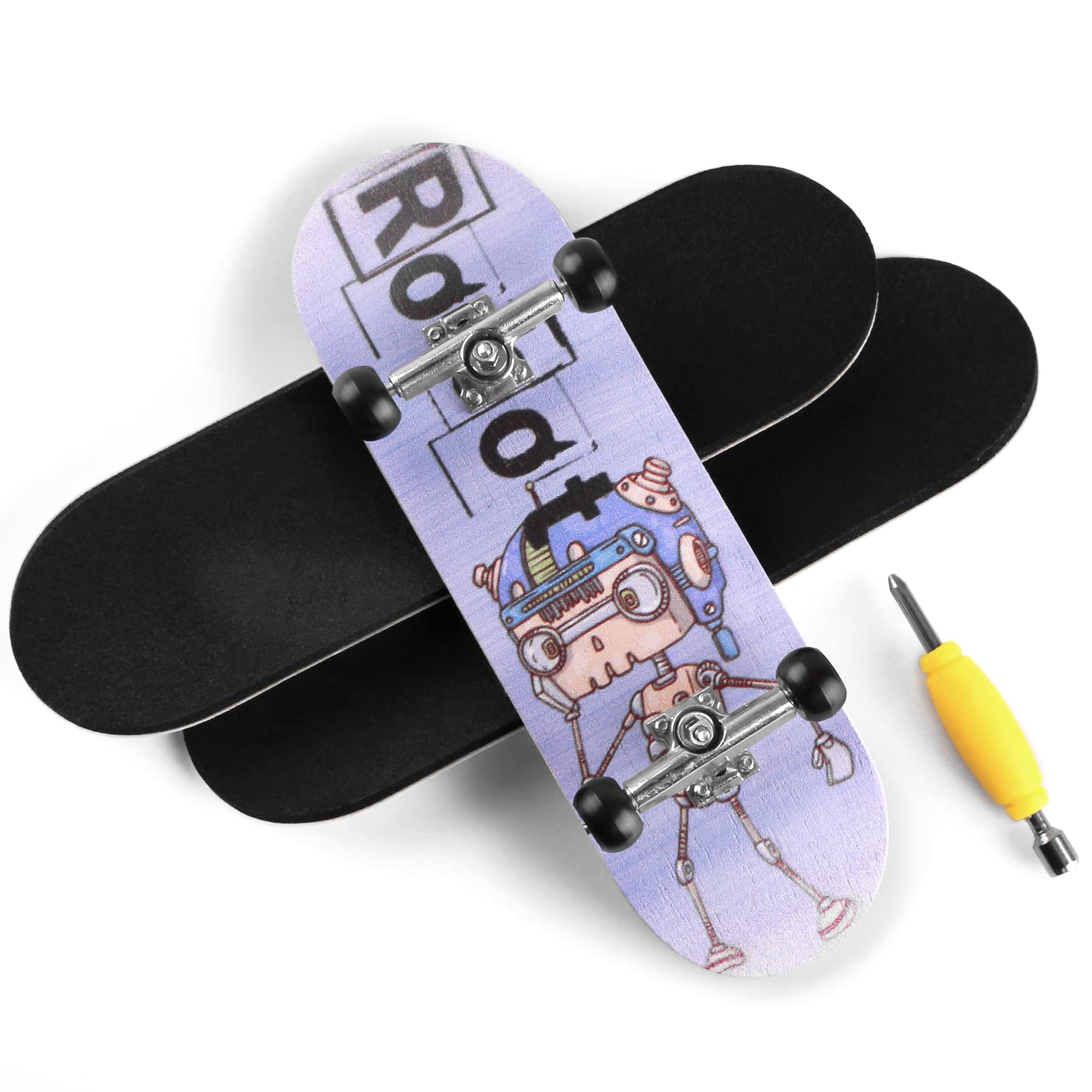 BRAVORD Professional Complete Wooden Fingerboard 32/34mm 5-Ply Maple Finger Skateboard with Upgraded Components (Robot)