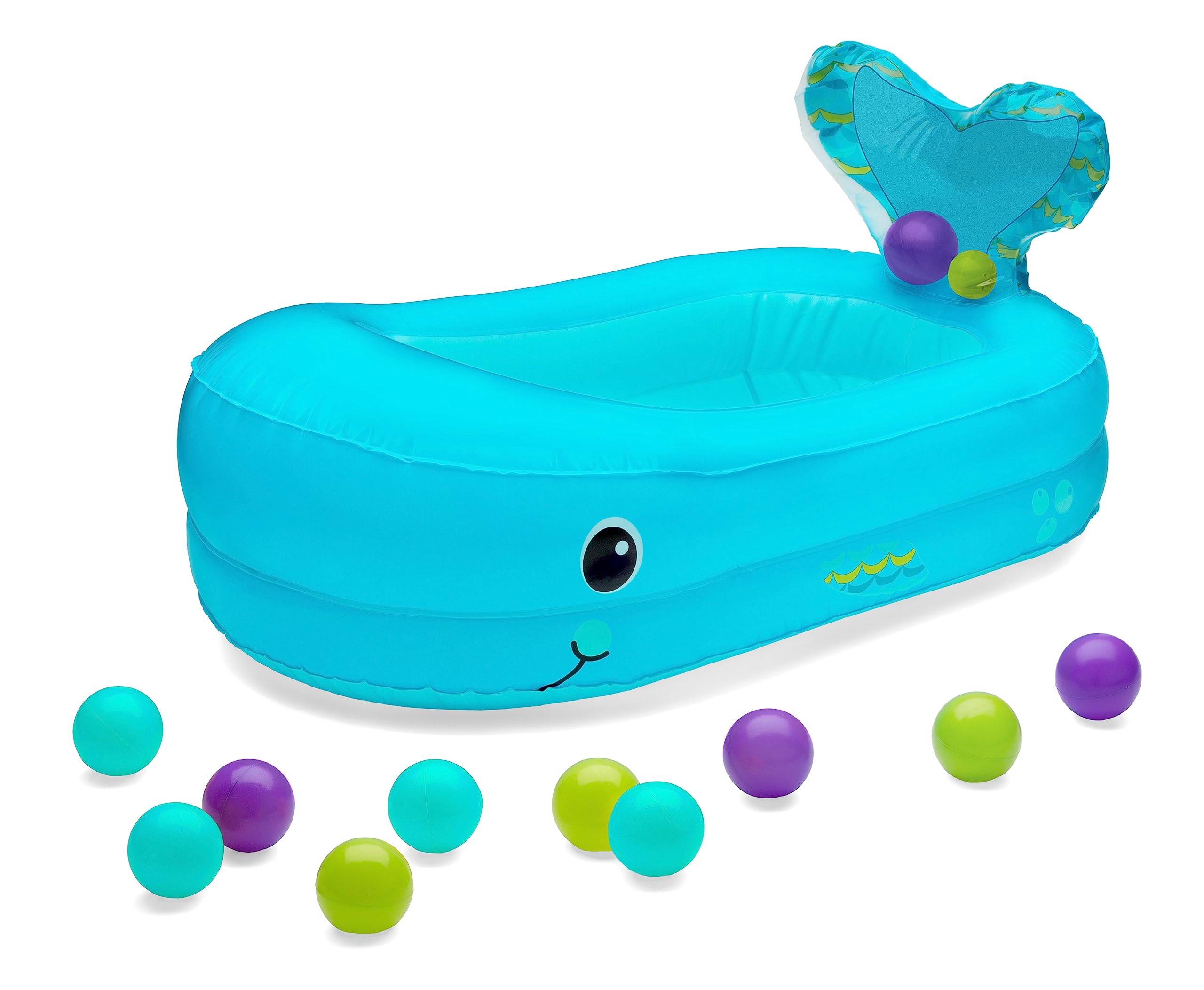 Infantino Whale Bubble Bath Inflatable Bath Tub - Cozy Bath Space with 10 Floating Balls, Jingle Tail & Heat Indicator for Babies 6-24M, 76 x 45 cm