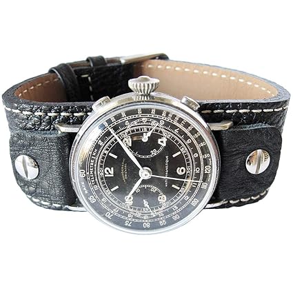 Vigo 20mm Riveted Black Leather Cuff Mens Watch Strap