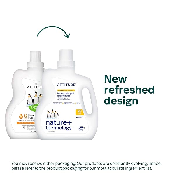 ATTITUDE LIQUID LAUNDRY DETERGENT, EWG VERIFIED LAUNDRY SOAP, HE COMPATIBLE, VEGAN AND PLANT BASED PRODUCTS, CRUELTY-FREE, CITRUS ZEST, 80 LOADS, 67.6 FL OZ