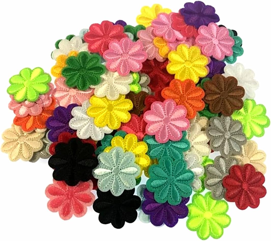 RayLineDo Pack of 100 Flower Shaped Iron On Patches for Bags, Jackets, Tablecloths, Bed Sheets