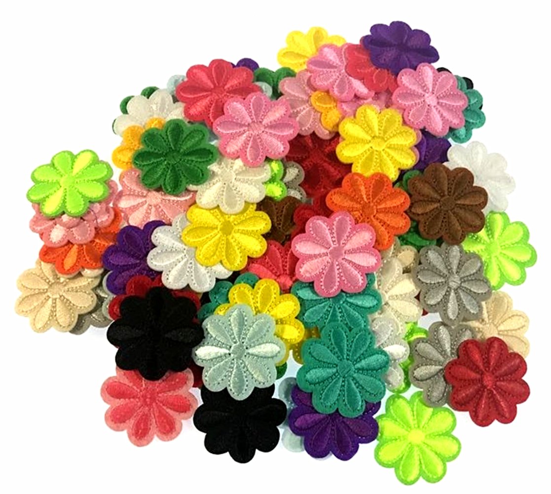 RayLineDo® 100PCS Assorted Color Small Flower Patch Stickers Embroidery Badge Iron On Applique Patch for Bags Jackets Tablecloth Bedsheets