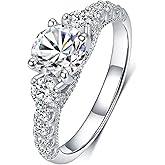 VOLUKA 925 Sterling Silver Simulated Dimond CZ Round Cubic Zirconia Rings for Women Eternity Band Rings 18K White Gold Plated Promise Wedding Statement Engagement Rings