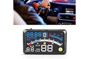 ESTINK , Universal 5.9" Car HUD Display MPH/KM/h Over Speed Limit Warning Plug and Play Windshield Projector with Film for Cars with OBDII or EUOBD Interface Plug