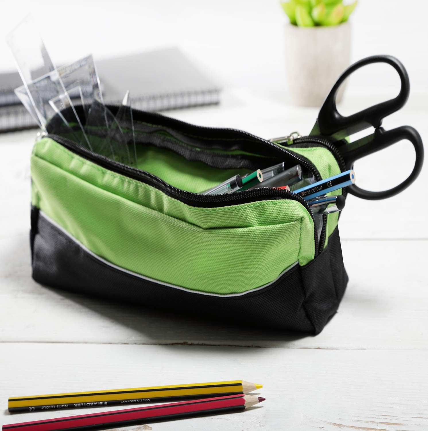ARPAN X-Large Double Zip Fabric Pencil Case, Rectangular Pencil Case for School College, Art & Make-Up Storage - Image 5