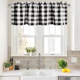 DWCN Curtain Valance for Windows, Buffalo Plaid Rod Rocket Drapes for Basement, Checkered Valance for Living Room, 52 x 18 Inches Length, Black and White, 1 Panel