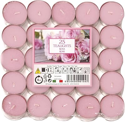 Price's Petali Rose Scented Tealights 25 Pack 4 Hour Burn Time