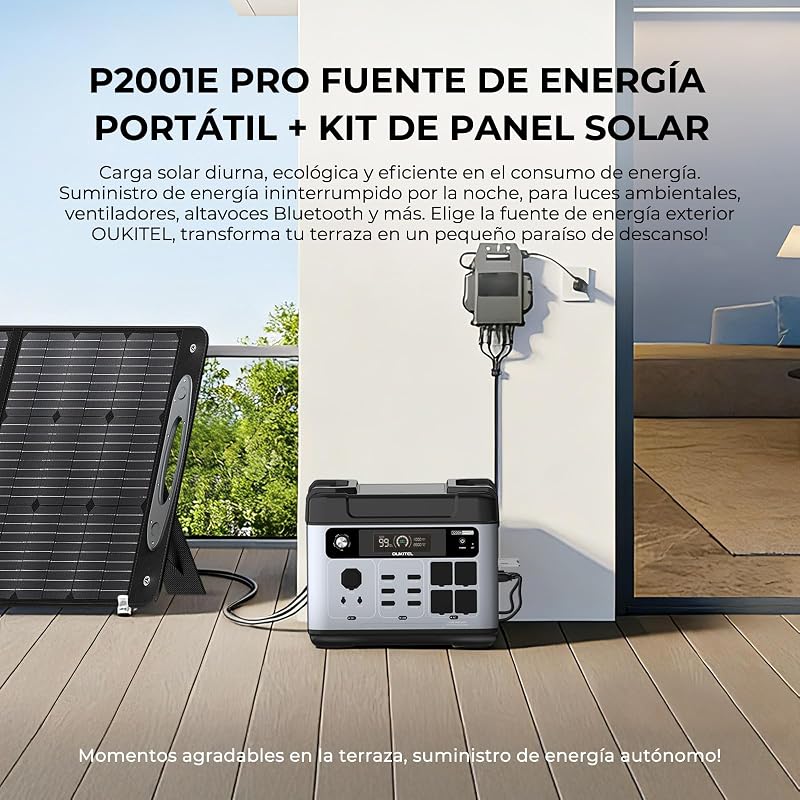 OUKITEL P2001PRO Estación de Energía Portátil 3200W(Máxima 6400W) con Panel Solar 2 × 200W, Generador Solar con Batería LiFePO4 2048Wh, con Funda Protectora, Carga Rápida del 100% en 1 Hora