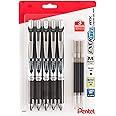 Pentel Energel 0.7 mm Liquid Gel Ink Pens - Pack of 5 Black Deluxe RTX Pens with 3 Refills