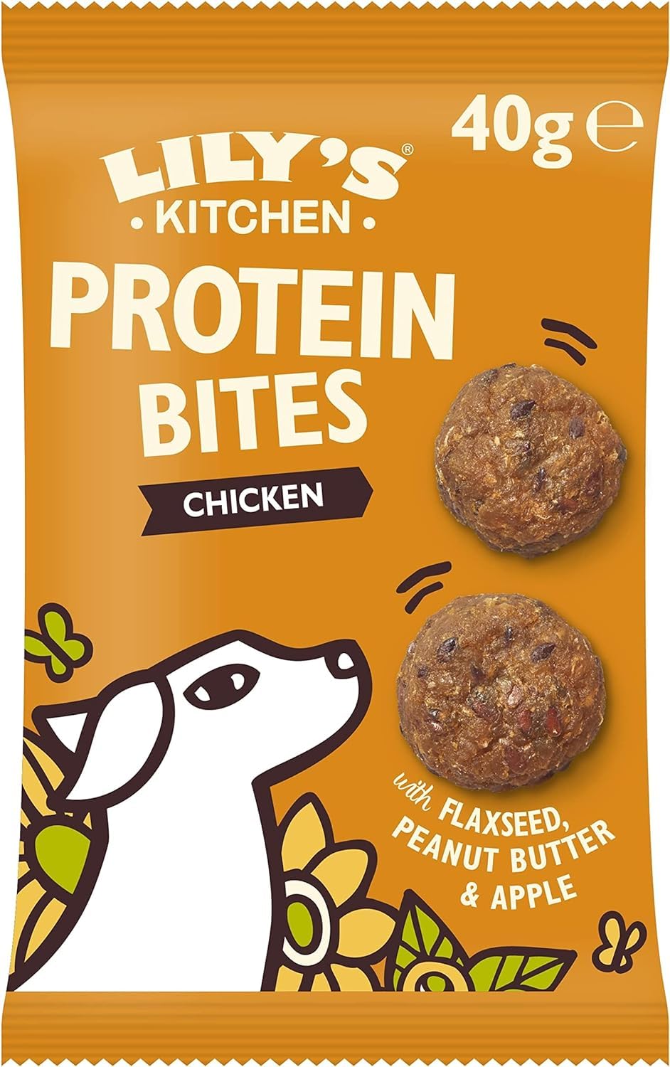 Lily's Kitchen Natural Adult Dog Treats - Protein Bites Chicken, Peanut butter and Flaxseed (12 Packs x 40g)