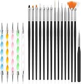 URAQT Nail Art Brushes Set 15pc & 5pc Dotting Tools DIY Professional Kit Black