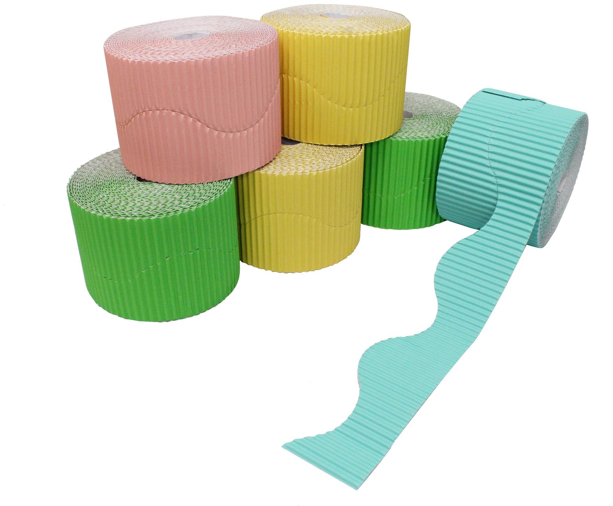 Bright Ideas Corrugated Border Rolls for School Displays, Wavy Assortment, 6 pack, 57mm x 7.5m (15m when split), BI7883 — image 1