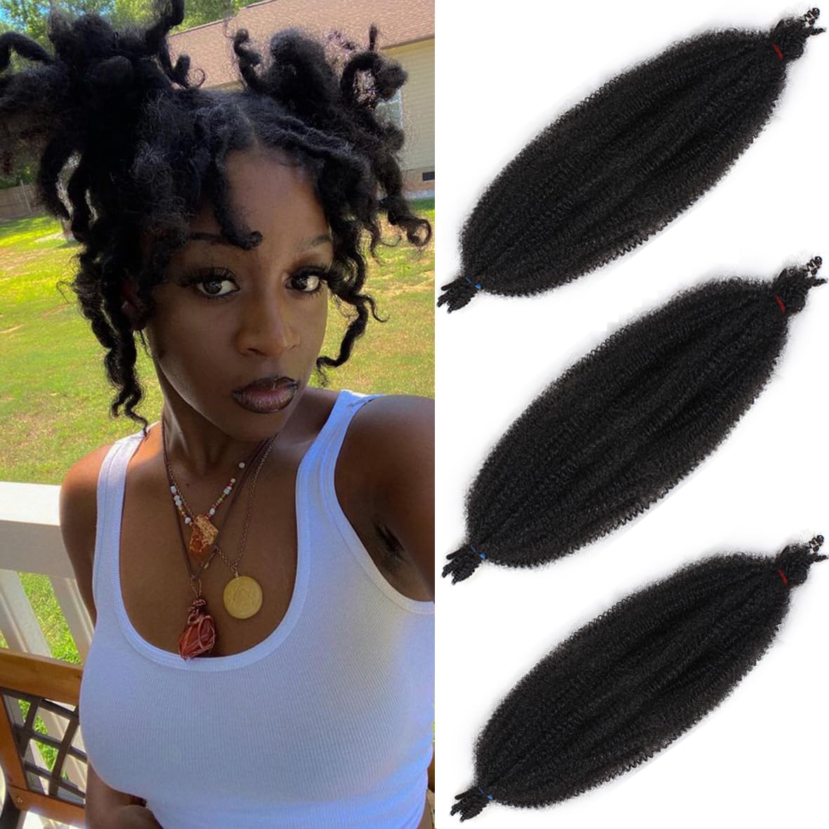 Leeven 12 Inch Springy Afro Twist Hair for Faux Locs 3 Packs Pre-Separate Popping Spring Twist Crochet Hair for Distressed Locs Afro Kinky Curly Marley Braiding Hair Extensions /1B# — image 1