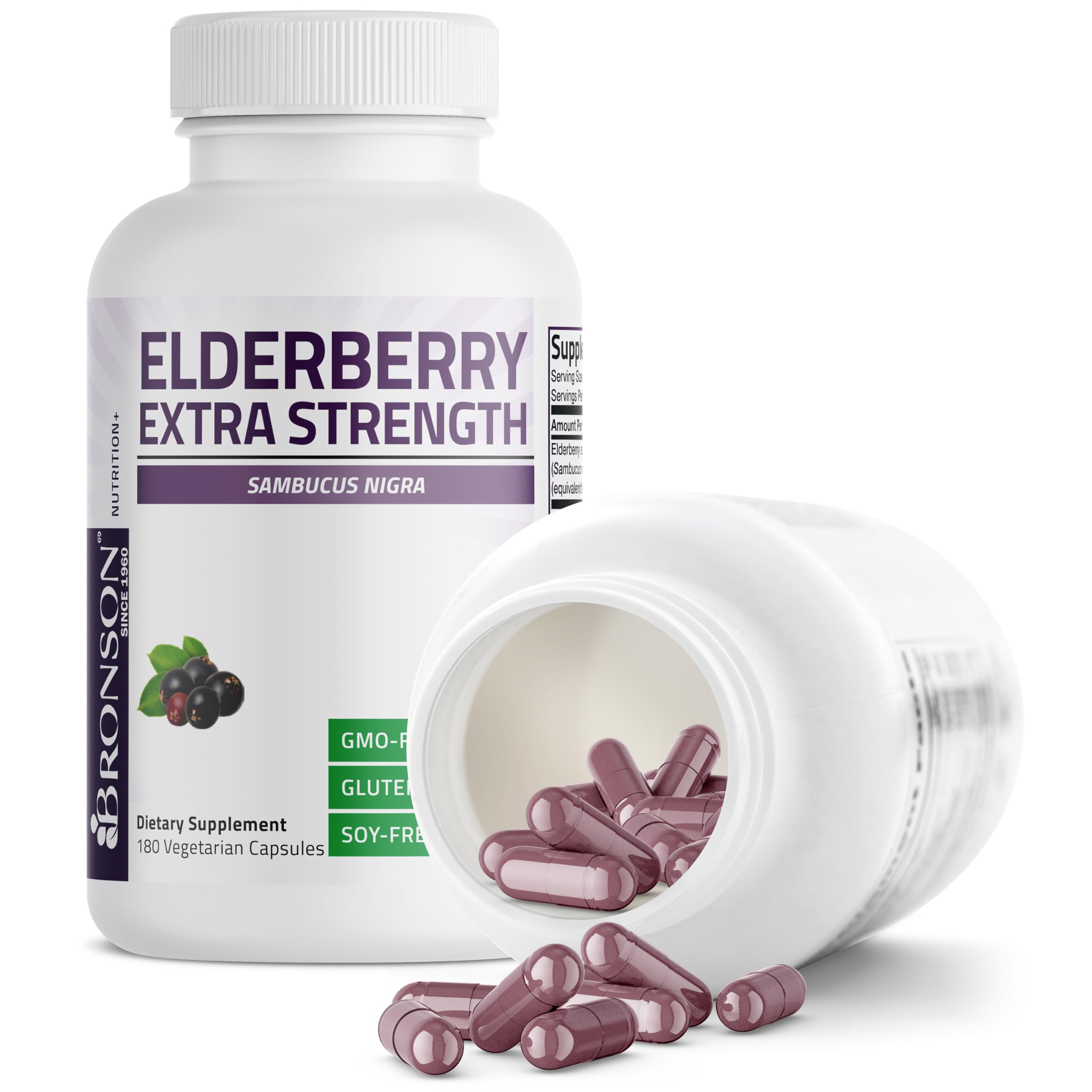 Bronson Elderberry Extra Strength, Supports Healthy Immune System & Antioxidant Protection, Non GMO, 180 Vegetarian Capsules
