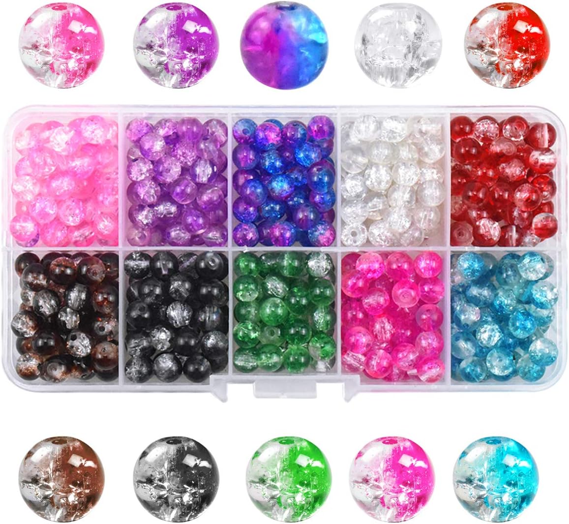 Fodlon 450 Stück 6mm Crackle Glasperlen, Bunte Basteln Perlen mit