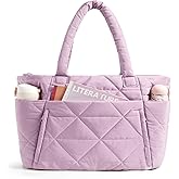 BAGSMART Tote Bag for Women, Puffer Tote Bag with Zipper, Large Quilted Shoulder Bag with Compartments for Travel, Work, Gym