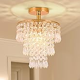 FRIXCHUR Mini Size Crystal Chandelier Modern Flush Mount Ceiling Light 3 Tiers Raindrops Crystal Pendant Lighting Fixture Dec