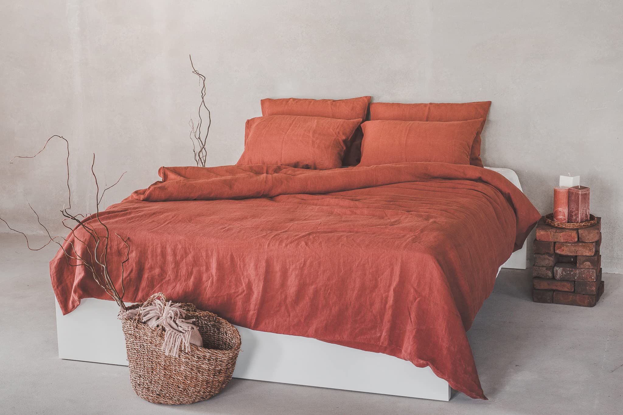 Ger3as Linen Bed Linen Set, 100% Natural Linen, Stonewashed, Natural Fibre Linen, with Envelope Closure (Reddish Brown, 40 x 80 cm)