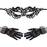 Didder Black Lace Masquerade Mask and Gloves for Women Halloween Outfit