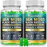 Sea Moss Gummies with Elderberry Black Seed Oil Ashwagandha Ginger Bladderwrack Vitamin C Vitamin D Enhanced Immunity & Energy Supplement for Women, Men - Non GMO, Vegan (120 Gummies)