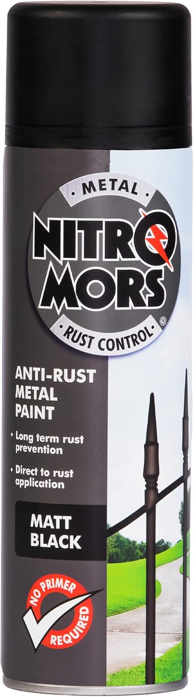 Nitromors Matt Black Metal Spray Paint 500ml - UV Fade Resistant, No Primer