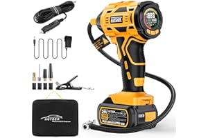 AUTDER Cordless Tire Inflator, 180PSI Portable Air Compressor with 21V Rechargeable Battery & 12V DC Car Adapter, Fast Inflat