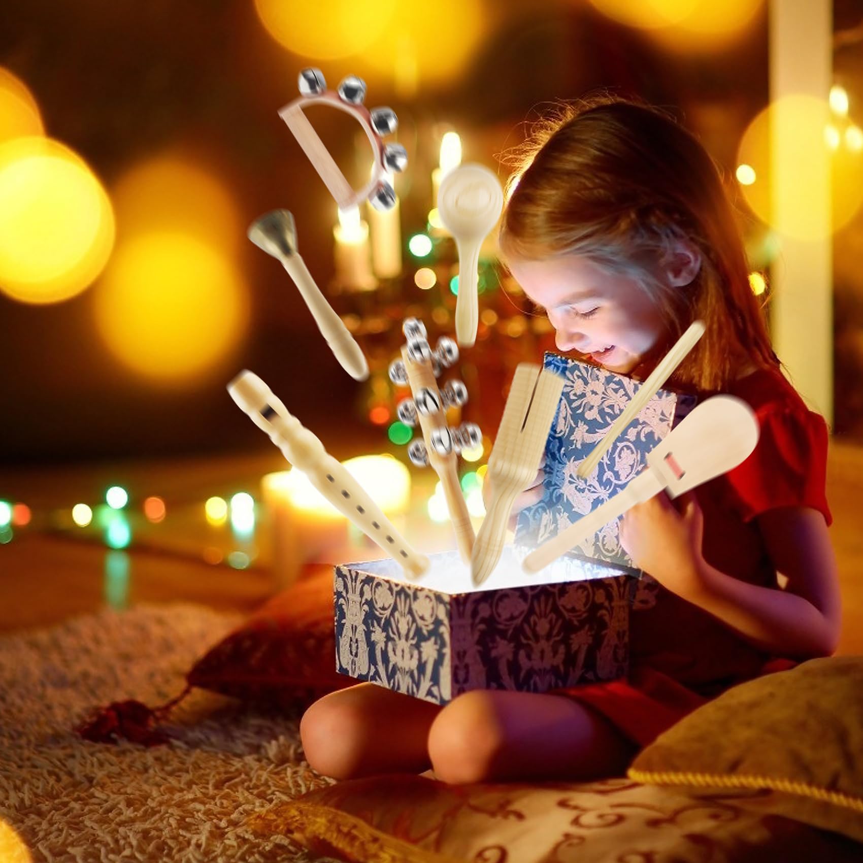 Chriffer Kids Musical Instruments Toys, Percussion Instruments Set with Storage Bag, Preschool Educational Music Toys for Boys Girls, Natural Eco-Friendly Wooden Music Set (10pcs)