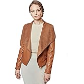 Escalier Women's Faux Leather Jackets Slim Open Front Lapel Blazer Jackets