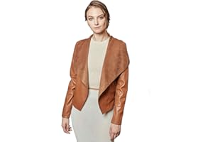 Escalier Women's Faux Leather Jackets Slim Open Front Lapel Blazer Jackets
