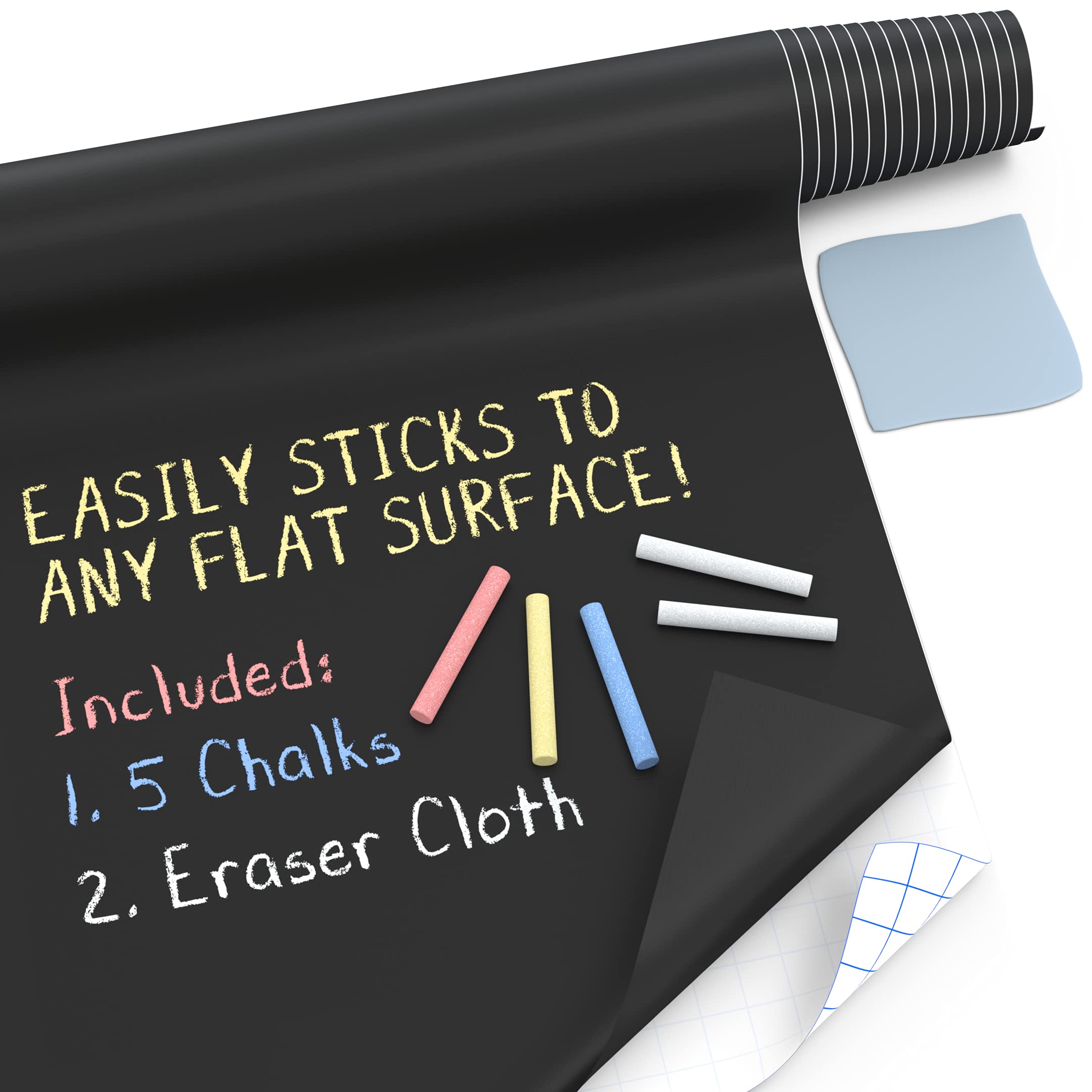 Photo 1 of Kassa X-Large Chalkboard Wallpaper - Clear | 1.4ft x 8ft Adhesive Paper Roll | Includes 3 Markers & Eraser Cloth | Peel & Stick on a Wall, Table & Desk | Ideal for Use at Home, School, Office & More