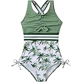 BFUSTYLE Girls One Piece Swimsuit Cute Striped Bathing Suit Hawaii Swimwear 6-17 Years