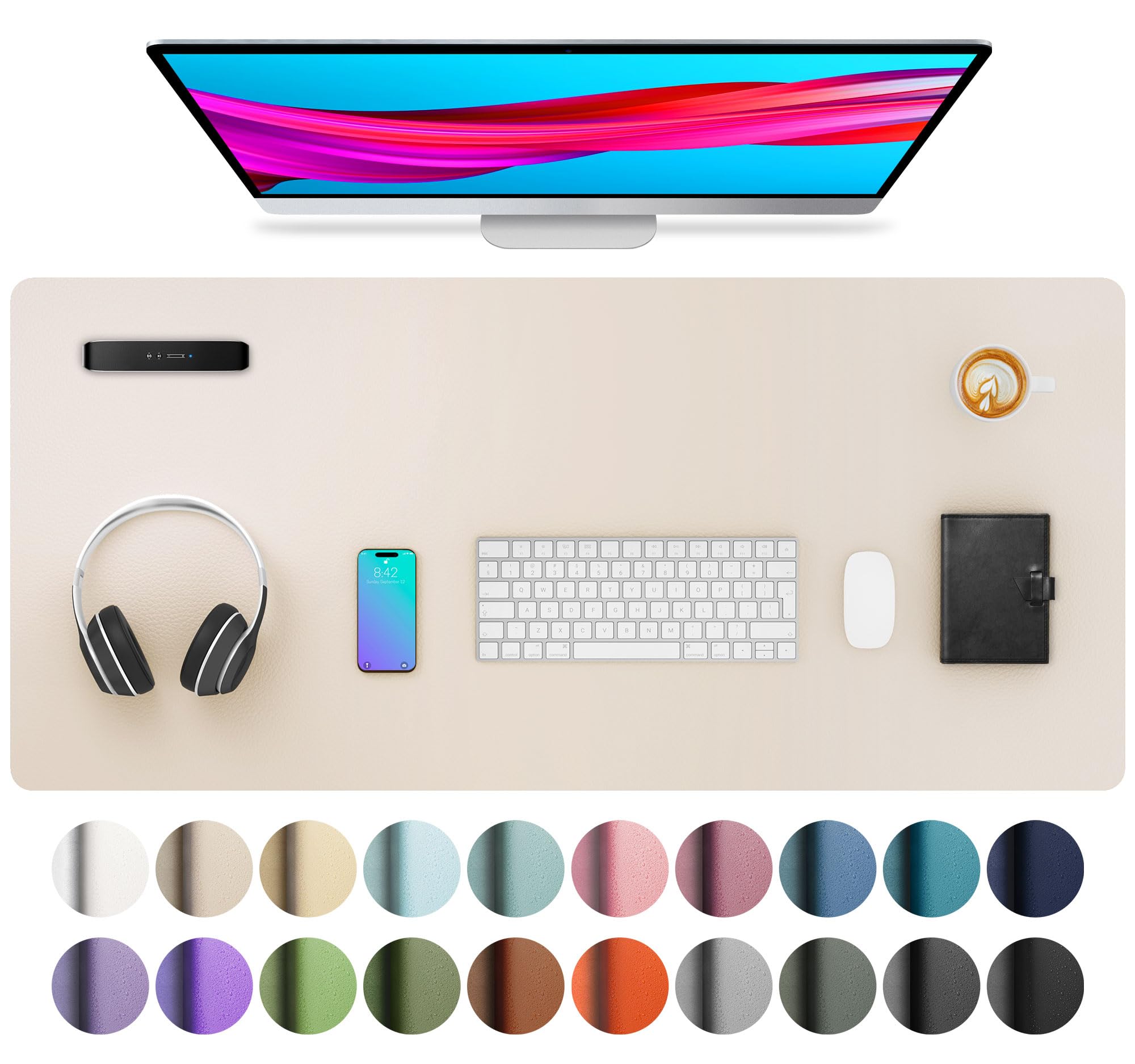 Photo 1 of Aothia Large PU Leather Desk Pad Protector – Non-Slip Mouse Pad & Writing Mat for Office/Home, Waterproof, Easy to Clean (36" x 17", Eggshell)