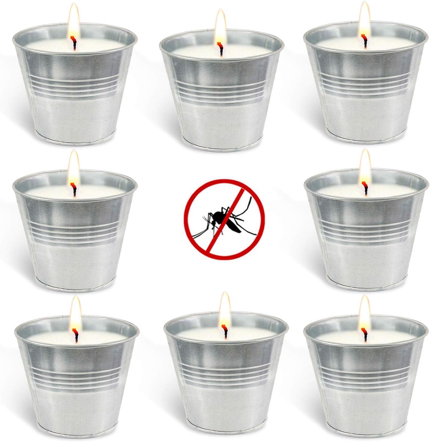 YIIA Mini Metal Tin Bucket Citronella Candle Outdoor and Indoor, Set of 8