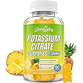 Potassium Citrate Gummies, High Potassium Supplement Gummies 1200mg Support Leg Cramps & Muscle Health, Vegan, Pineapple Flavor 60 Count