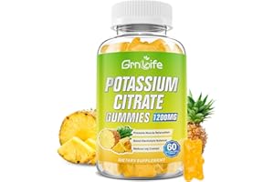 GRNLIFE Potassium Citrate Gummies, High Potassium Supplement Gummies 1200mg Support Leg Cramps & Muscle Health, Potassium Gummies for Adults & Kids, Vegan, Pineapple Flavor 60 Count