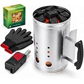 homenote BBQ Charcoal Chimney Starter Set with Cubes, Air Blower and Mitts | Durable galvanized steel, heat shield and large airflow vents support fast, even ignition for backyard cookouts and camping.