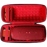 co2CREA Hard Travel Case for replacement for JBL Charge 4 / replacement for JBL Charge 5 Waterproof Bluetooth Speaker (Outside Black and Inside Red)