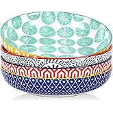 Selamica Ceramic Pasta Bowls Set of 4, 34 OZ Salad Bowls, 8.6 Inch Wide and Shallow Bowls, Microwave & Dishwasher Safe, Assorted Colors