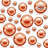 150Pcs Orange Polished No Hole Faux Pearl Beads for Vase Filling Decorations, Plastic Pearls Vase Fillers, Table Scatters, Wedding Centerpiece, Home Decor, 8/14/20 mm