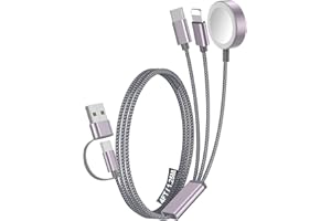 XIWXI 1Pack Multi Charging Cable Cord for Travel Essentials,Apple Watch Charger,iPhone Charger,[3-in-2] Type C/Lightning Cable Portable Designed for iWatch,iPhone 17-8,Galaxy S25-21,AirPods,iPad-Gray