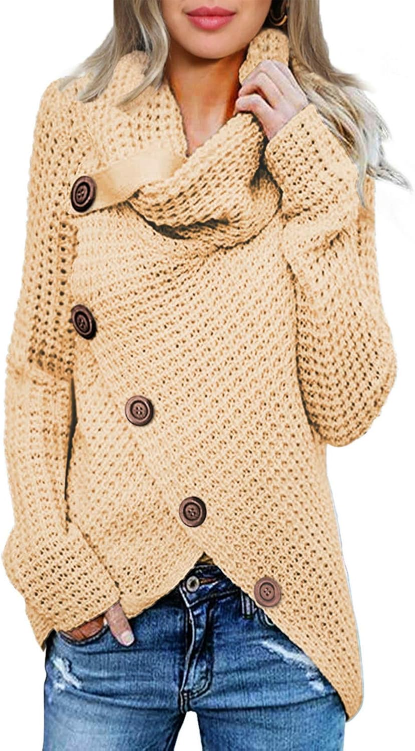 Aleumdr Jersey mujer cuello alto suéter mujer suéter mujer asimétrico