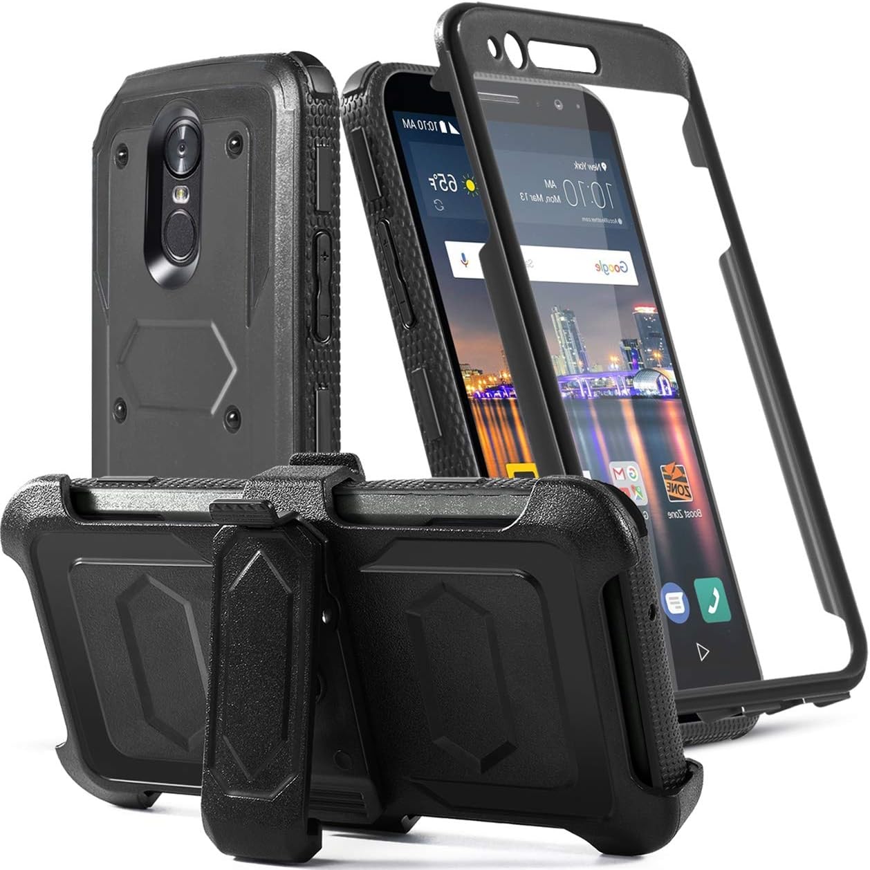 Toyouu for LG Stylo 3 Case, LG Stylo 3 Plus Phone Case w/[Built-in Screen Protector][Kickstand] Heavy Duty Full-Body Rugged PC Back &Soft TPU Inner Armor Swivel Belt Clip Holster Case,Black