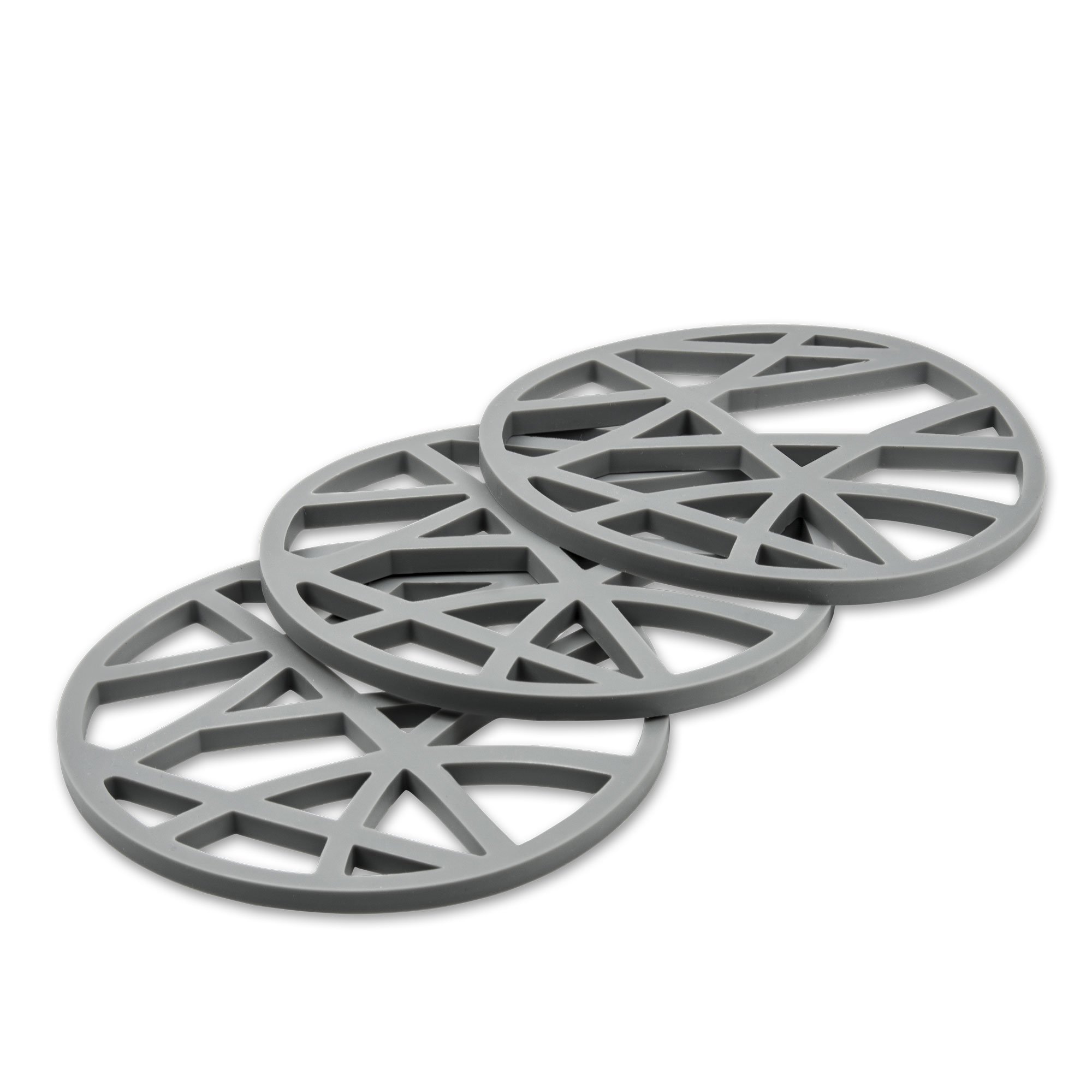 O-ishii Heat Master+ Set of 3 Heat Resistant Pot Holder, Round Circle Design, Grey — image 1