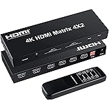 FERRISA 4x2 HDMI Matrix Switch,4 in 2 Out Matrix HDMI Video Switcher Splitter +Optical & L/R Audio Output,Support Ultra HD 4K