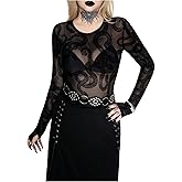 BEAUDRM Women's Gothic Graphic Shirt Y2K Mesh Sheer Long Sleeve Tops | Halloween Shirts, Gothic Clothes, Witchy Tops, Going Out Shirt, Fall Outfits